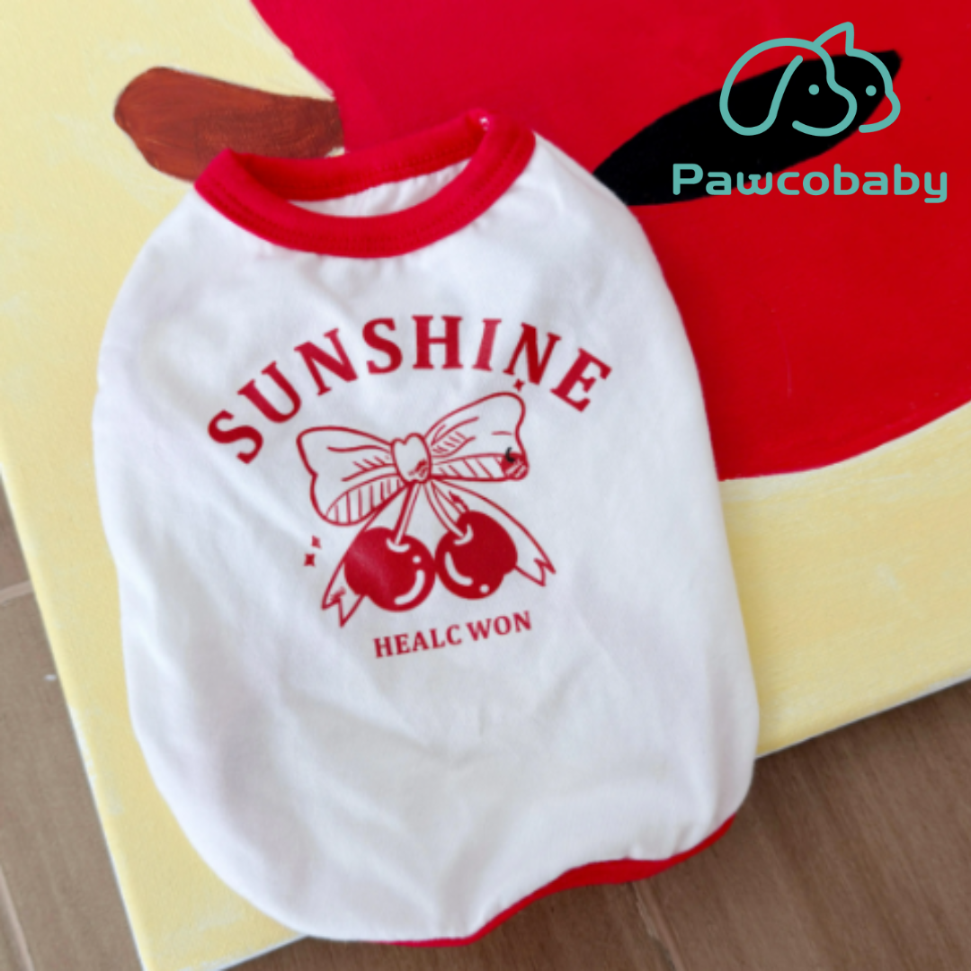 PAWCOBABY-Original pet pet parent-child clothing cute bow cherry cat dog vest pure cotton anti-shedding