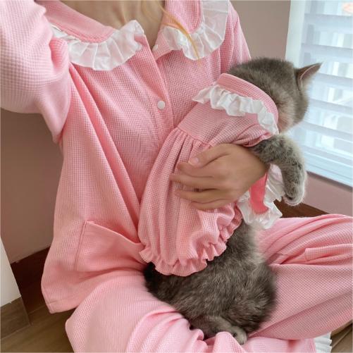 PAWCOBABY- Baby soft pink cotton fabric pet parent-child pajamas, breathable