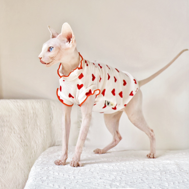 PAWCOBABY-Cat, love pattern, plush, soft and warm autumn and winter pajamas for pets and owners