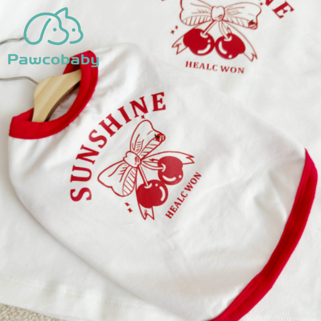 PAWCOBABY-Original pet pet parent-child clothing cute bow cherry cat dog vest pure cotton anti-shedding