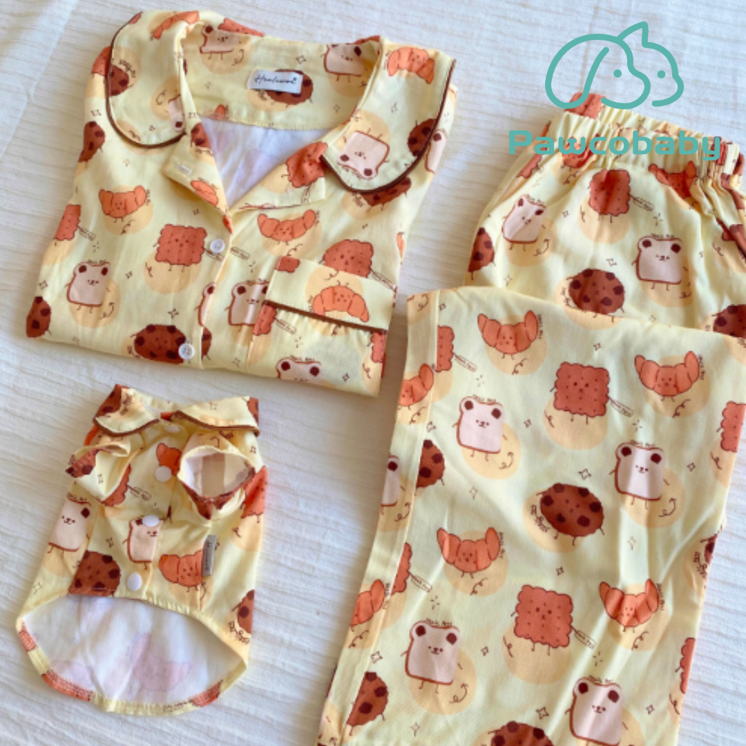 PAWCOBABY-Original pet cat and dog clothes owner parent-child pajamas pure cotton cute biscuits ins style long and short sleeves