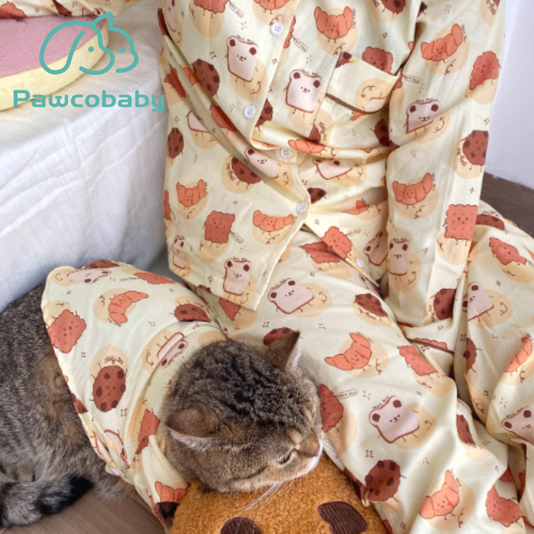 PAWCOBABY-Original pet cat and dog clothes owner parent-child pajamas pure cotton cute biscuits ins style long and short sleeves