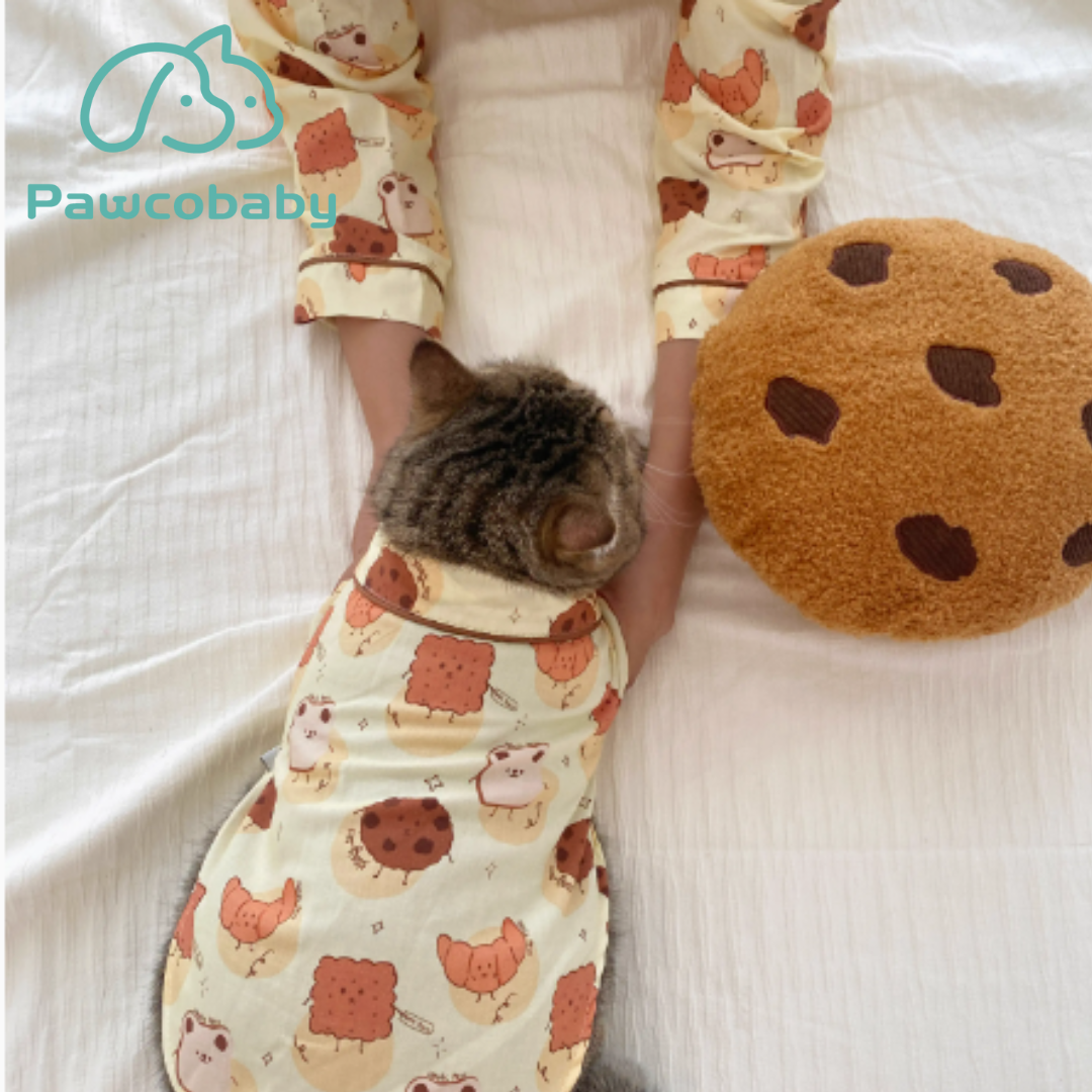 PAWCOBABY-Original pet cat and dog clothes owner parent-child pajamas pure cotton cute biscuits ins style long and short sleeves