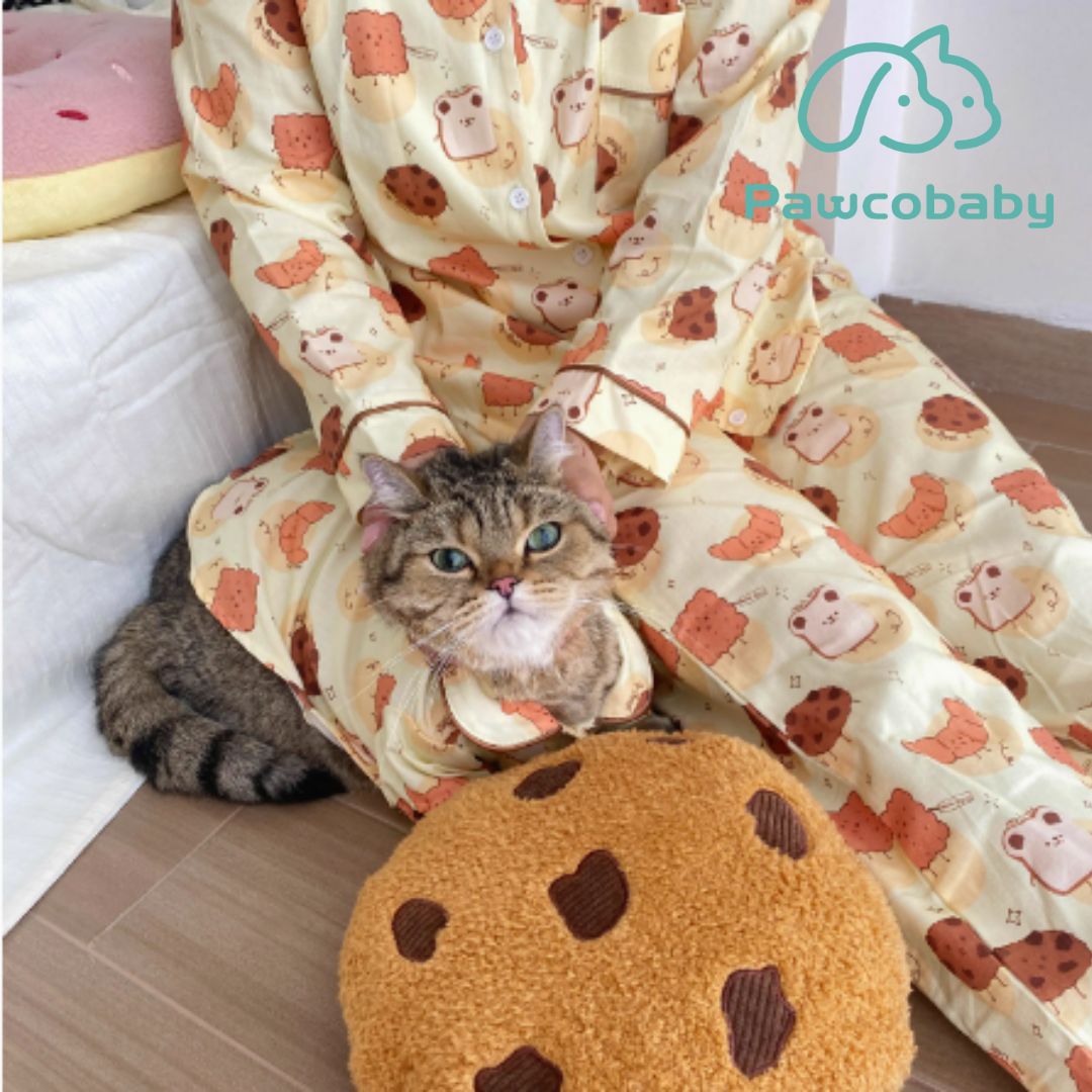 PAWCOBABY-Original pet cat and dog clothes owner parent-child pajamas pure cotton cute biscuits ins style long and short sleeves