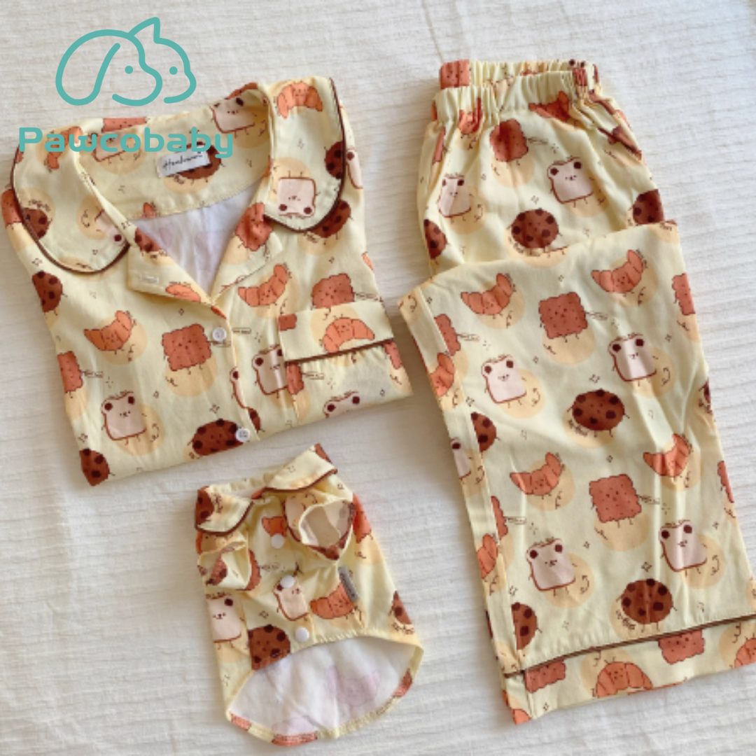 PAWCOBABY-Original pet cat and dog clothes owner parent-child pajamas pure cotton cute biscuits ins style long and short sleeves