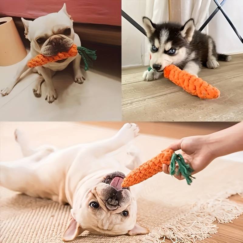 1pc Durable Pet Chew Toy For Dogs - Carrot Design Rope Knot Toy For Grinding Teeth And Interactive Play