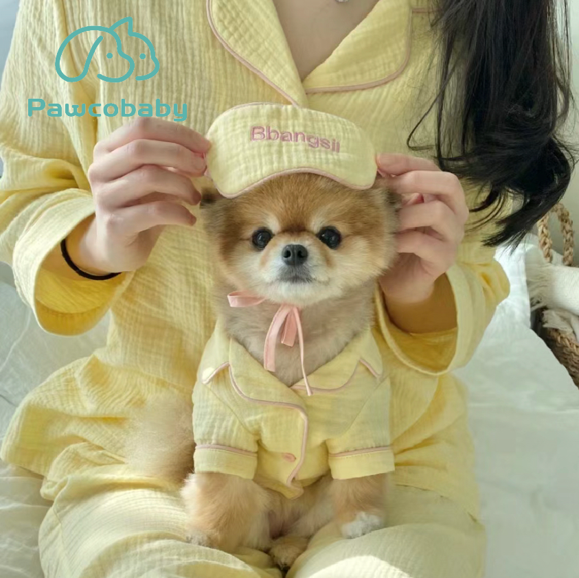 “PAWCOBABY Bright Matching Pet and Owner Pajamas – Yellow solid color family pajama set for pets and owners, comfortable loungewear”