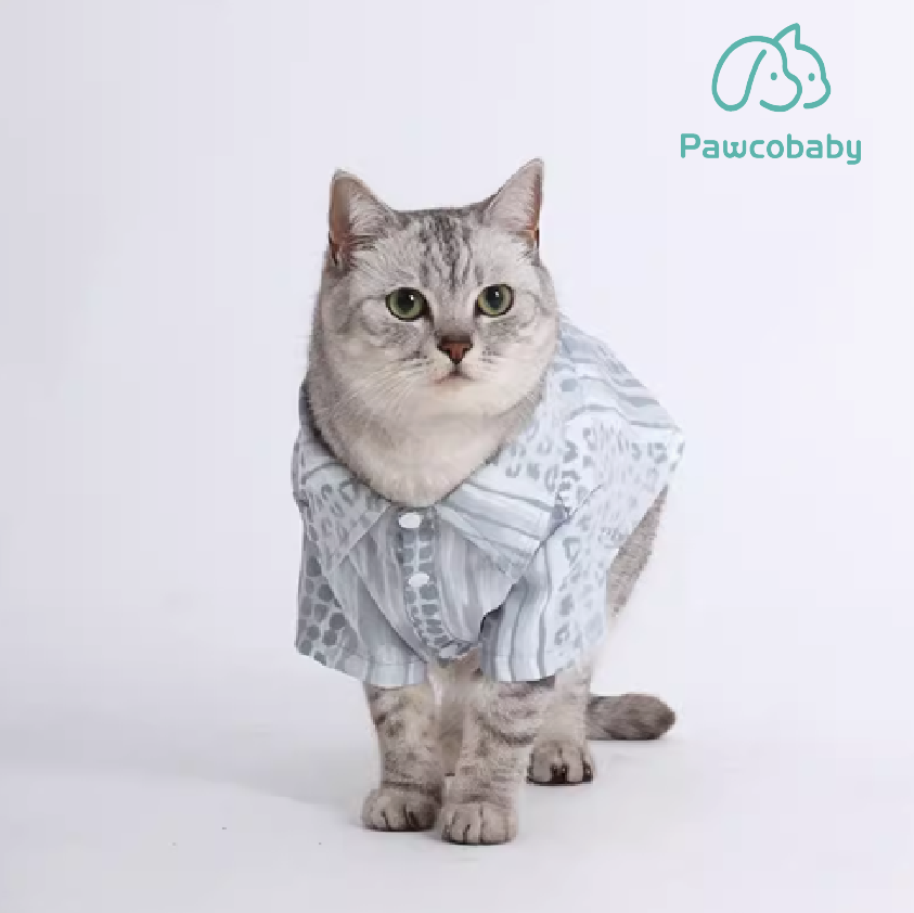 "PAWCOBABY Light Grey-Blue Matching Pet and Owner Pajamas – Simple and Elegant Solid Color Sleepwear Set for Dogs and Owners, Comfortable and Durable"