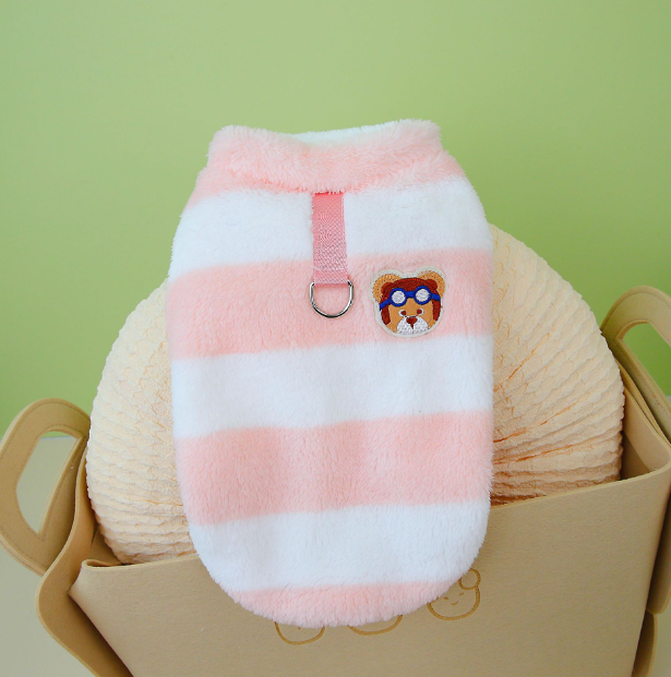 PAWCOBABY - Pink Striped Plush Soft Pet and Owner Pajamas