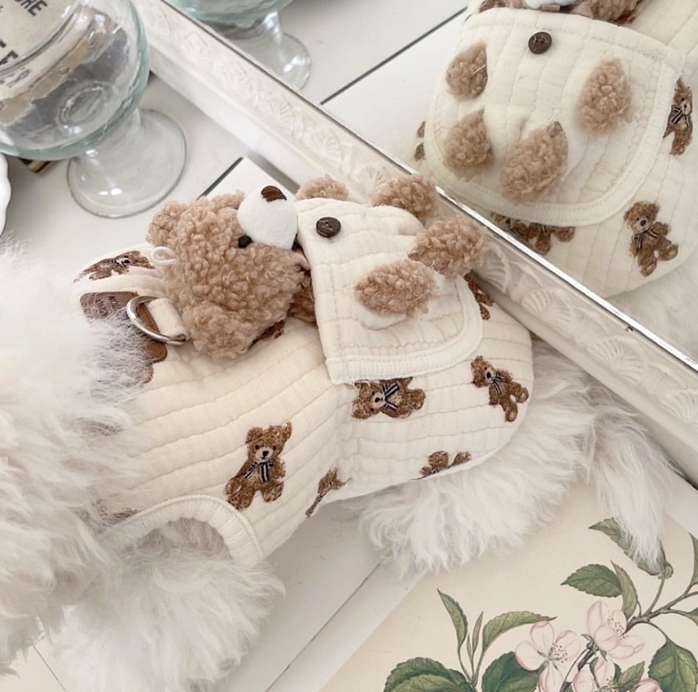 PAWCOBABY - Cotton bear pattern, white soft pet and owner pajamas