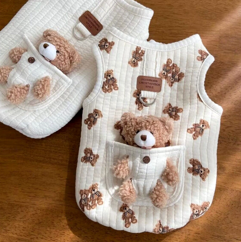 PAWCOBABY - Cotton bear pattern, white soft pet and owner pajamas