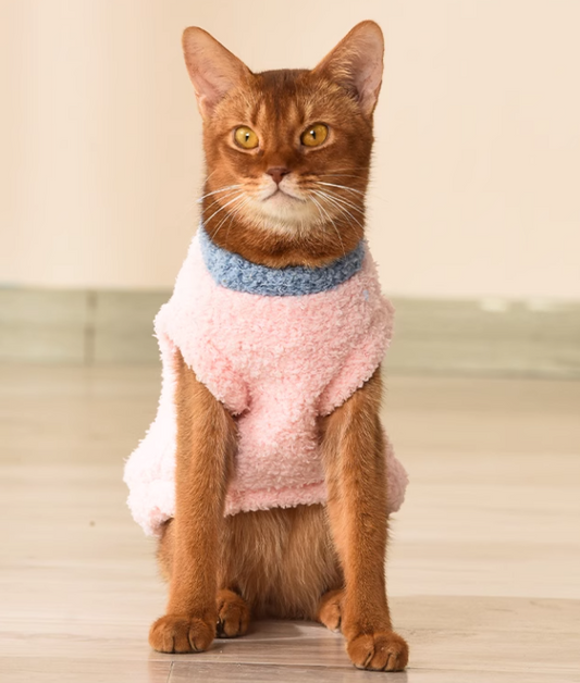 PAWCOBABY-cat clothes, pink,double-sided plush, soft and warm autumn and winter pet pajamas