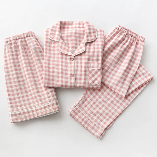 PAWCOBABY-pure cotton pink warm plaid parent-child pajamas